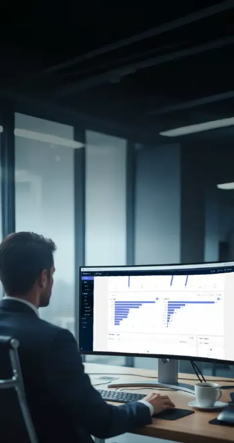 Operador revisando indicadores en una pantalla de monitoreo