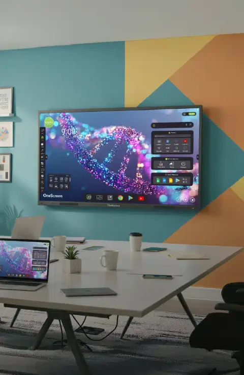 Pantalla interactiva OneScreen Titan con panel Mini-LED en una oficina